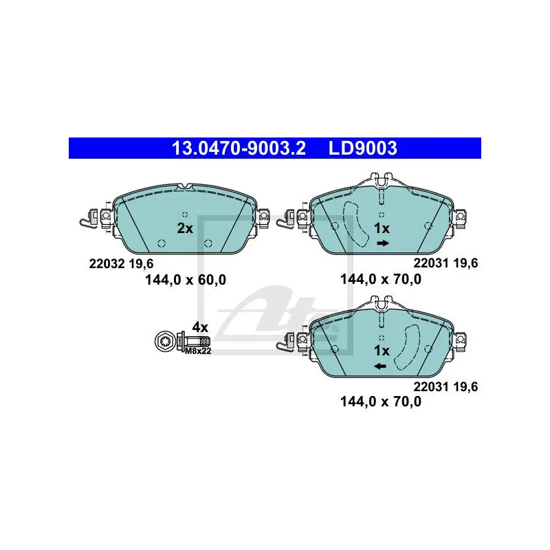 Jeu de 4 plaquettes de frein avant ATE 13.0470-9003.2
