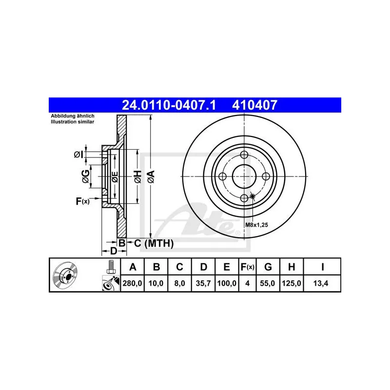 Jeu de 2 disques de frein arrière ATE 24.0110-0407.1