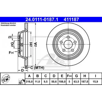 Jeu de 2 disques de frein arrière ATE 24.0111-0187.1
