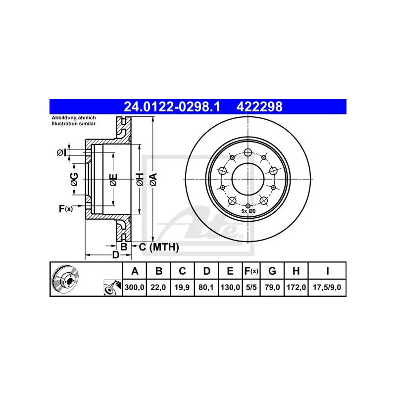 Jeu de 2 disques de frein arrière ATE 24.0122-0298.1