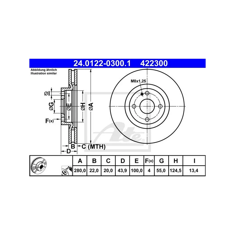 Jeu de 2 disques de frein avant ATE 24.0122-0300.1