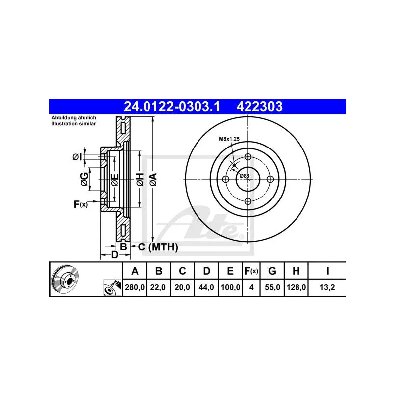 Jeu de 2 disques de frein avant ATE 24.0122-0303.1