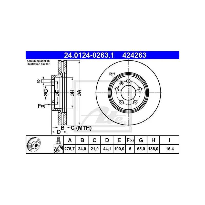 Jeu de 2 disques de frein avant ATE 24.0124-0263.1