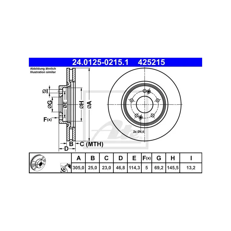 Jeu de 2 disques de frein avant ATE 24.0125-0215.1
