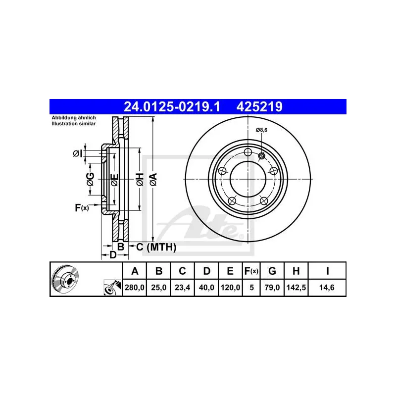 Jeu de 2 disques de frein avant ATE 24.0125-0219.1