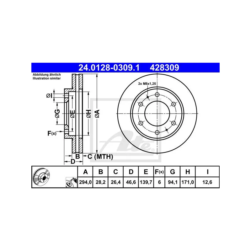 Jeu de 2 disques de frein avant ATE 24.0128-0309.1