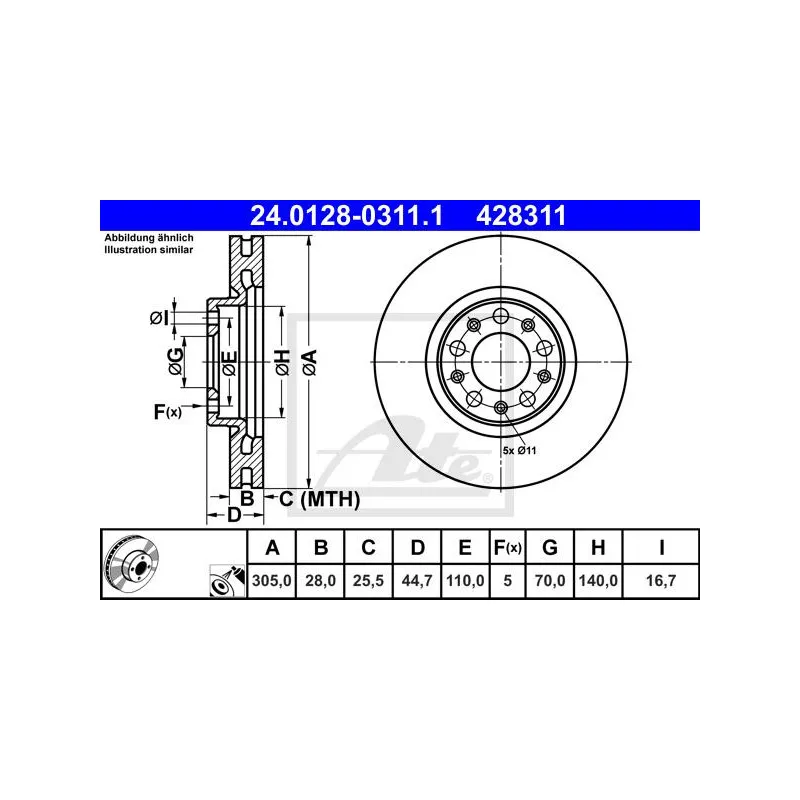 Jeu de 2 disques de frein avant ATE 24.0128-0311.1