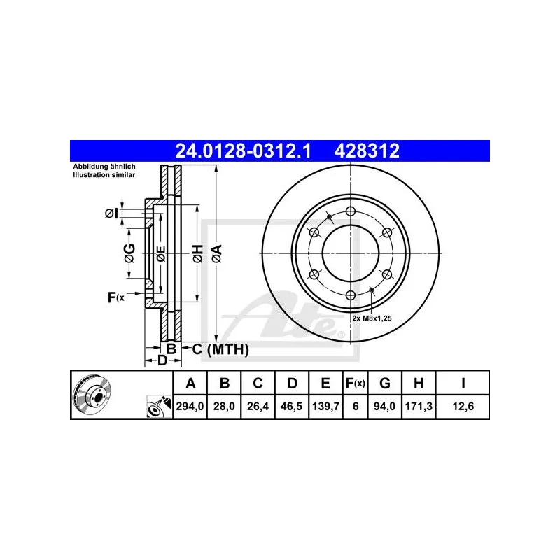 Jeu de 2 disques de frein avant ATE 24.0128-0312.1