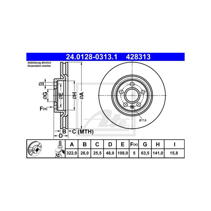 Jeu de 2 disques de frein avant ATE 24.0128-0313.1
