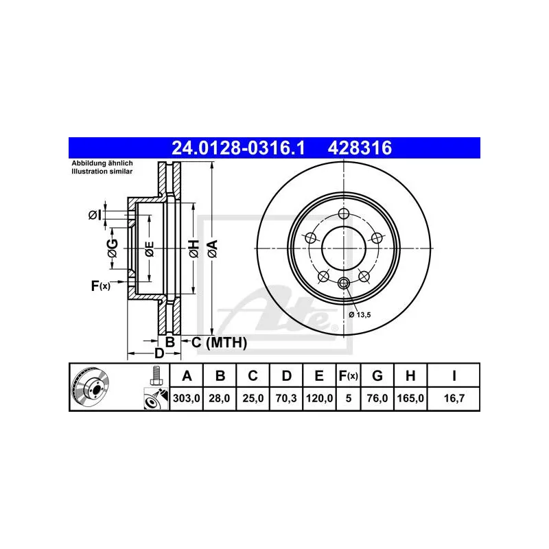 Jeu de 2 disques de frein avant ATE 24.0128-0316.1