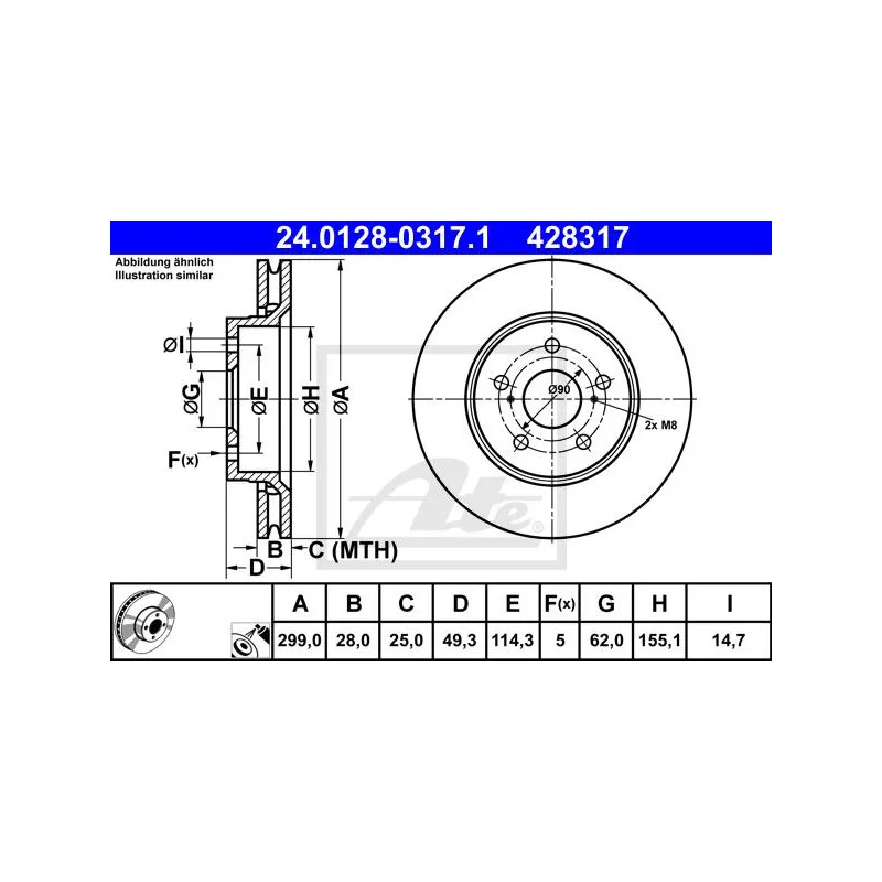 Jeu de 2 disques de frein avant ATE 24.0128-0317.1
