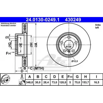 Disque de frein avant gauche ATE 24.0130-0249.1