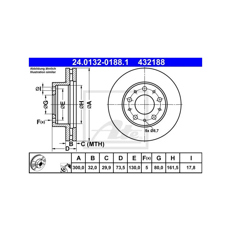 Jeu de 2 disques de frein avant ATE 24.0132-0188.1