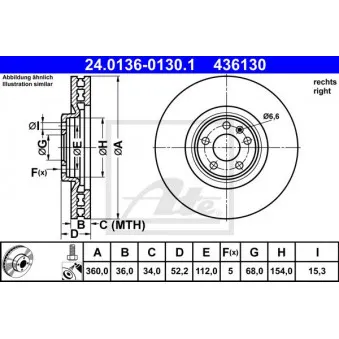Disque de frein avant droit ATE 24.0136-0130.1