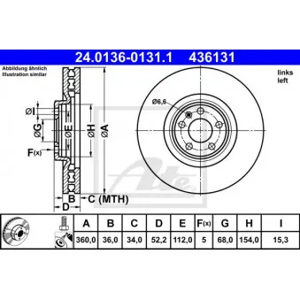 Disque de frein avant gauche ATE 24.0136-0131.1