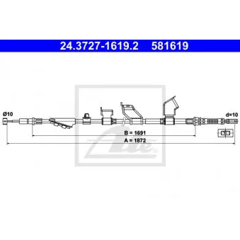 Tirette à câble, frein de stationnement ATE 24.3727-1619.2