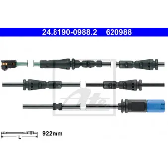 Contact d'avertissement, usure des plaquettes de frein ATE 24.8190-0988.2