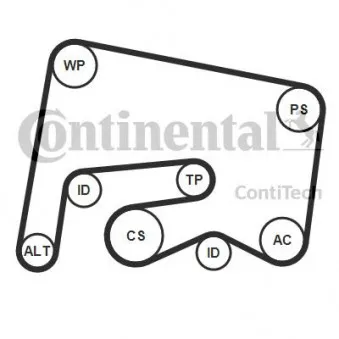 Jeu de courroies trapézoïdales à nervures CONTITECH 6PK2155K1