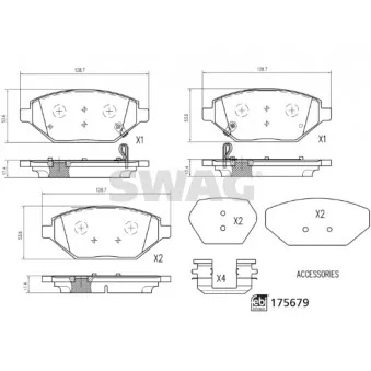 Jeu de 4 plaquettes de frein avant SWAG