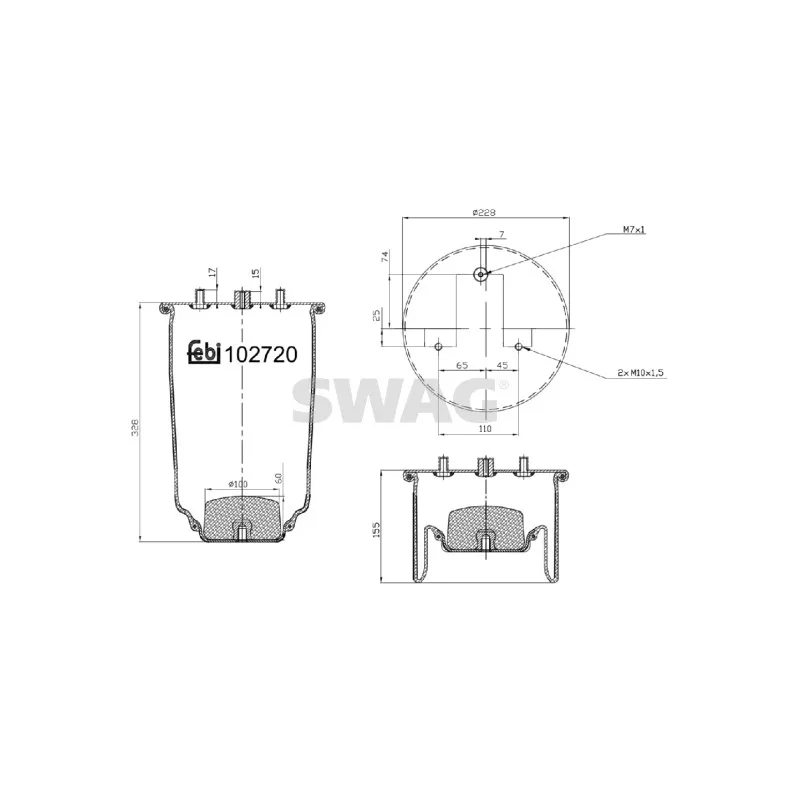 Ressort pneumatique, suspension pneumatique SWAG 37 10 2720