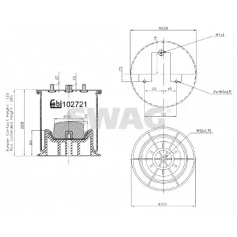 Ressort pneumatique, suspension pneumatique arrière gauche SWAG 37 10 2721