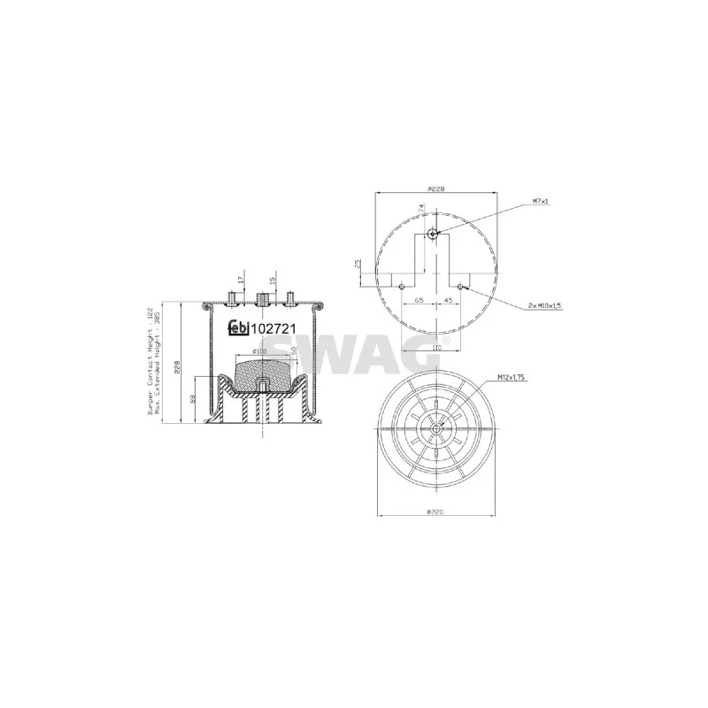 Ressort pneumatique, suspension pneumatique arrière gauche SWAG 37 10 2721