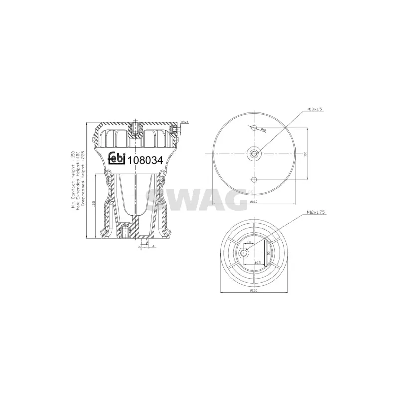 Ressort pneumatique, suspension pneumatique SWAG 37 10 8034