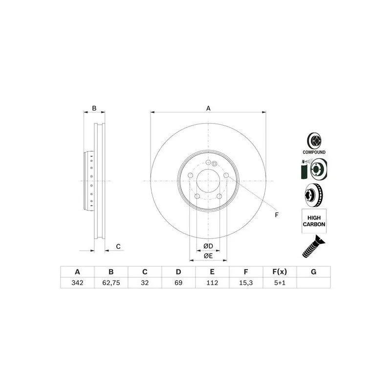 Jeu de 2 disques de frein avant BOSCH 0 986 479 G37