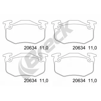 Jeu de 4 plaquettes de frein avant BRECK 20634 00 702 00