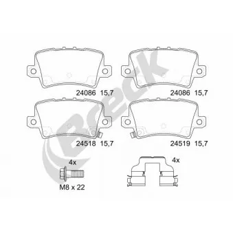 Jeu de 4 plaquettes de frein arrière BRECK 24086 00 704 10