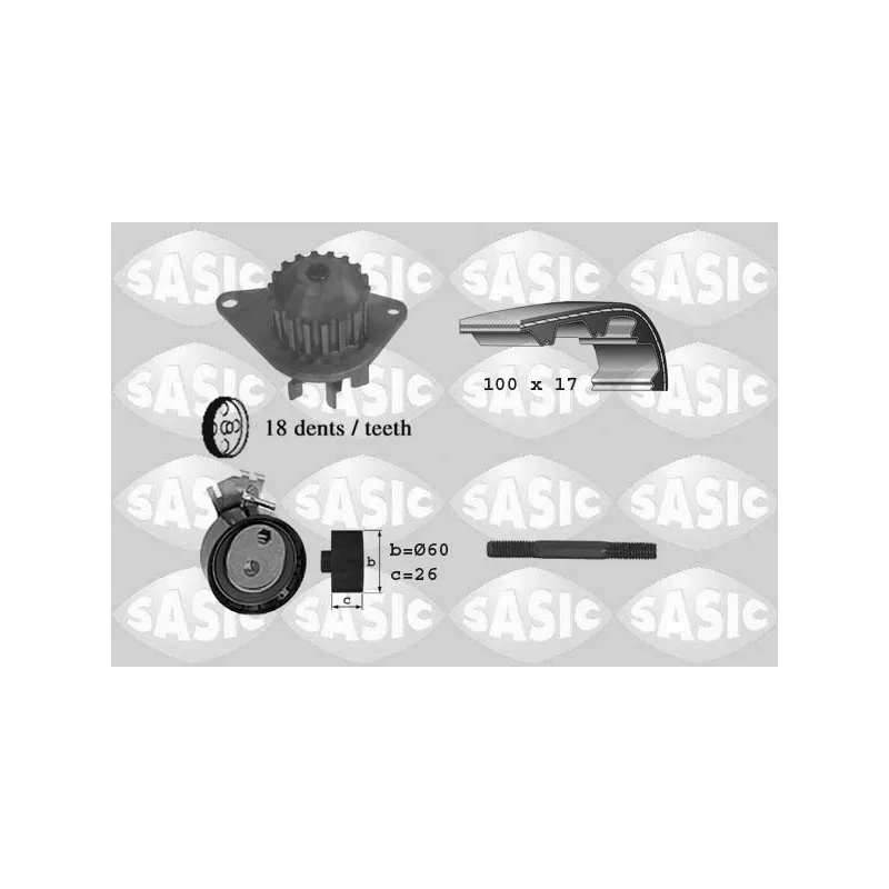 Pompe à eau + kit de courroie de distribution SASIC 3900002