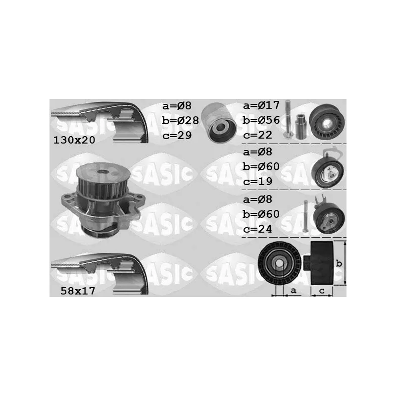 Pompe à eau + kit de courroie de distribution SASIC 3906061