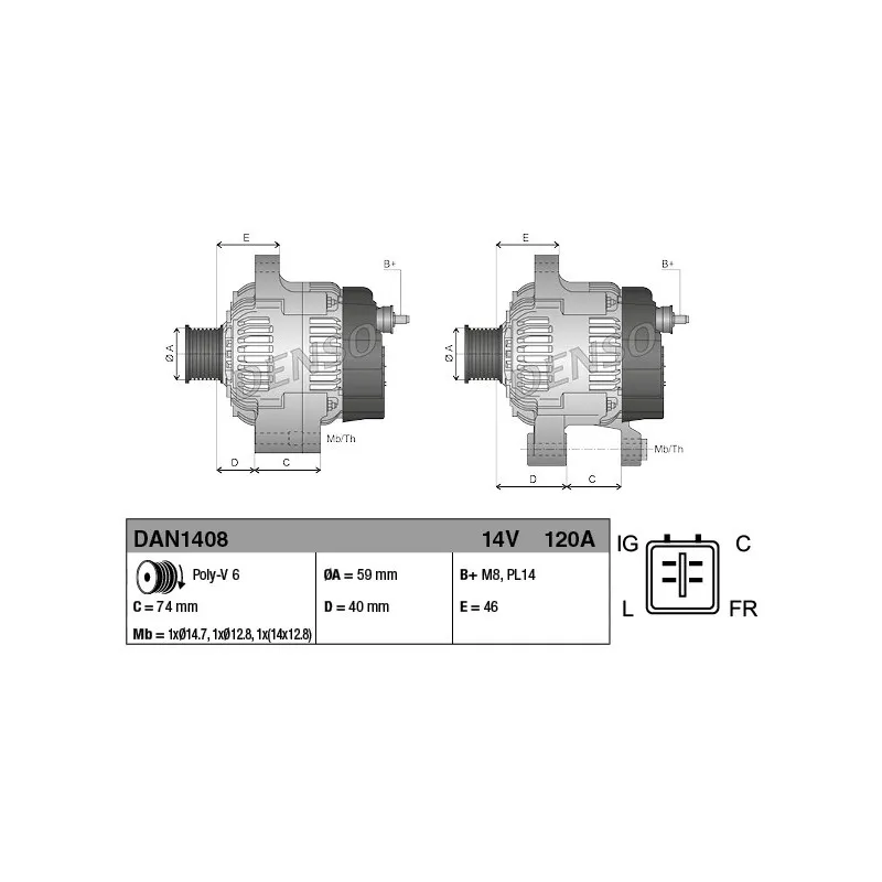 Alternateur DENSO DAN1408