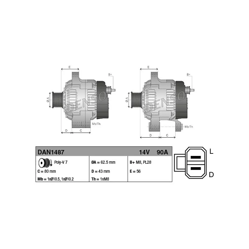 Alternateur DENSO DAN1487