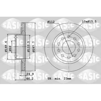 Jeu de 2 disques de frein avant SASIC 6106334