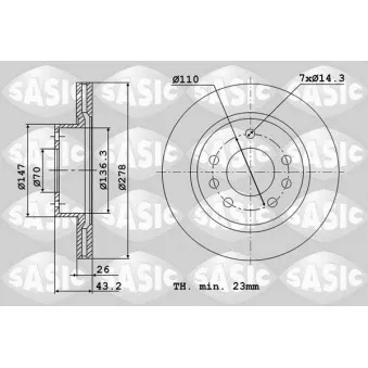 Jeu de 2 disques de frein avant SASIC 6106344