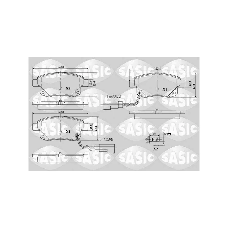 Jeu de 4 plaquettes de frein arrière SASIC 6216032