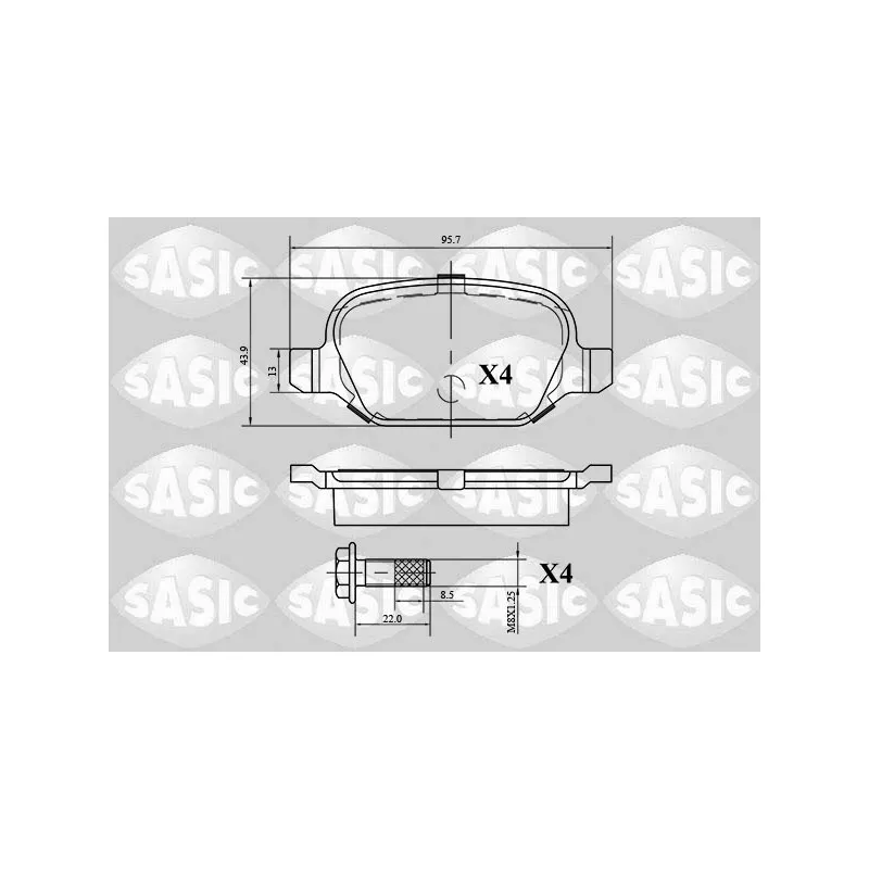Jeu de 4 plaquettes de frein arrière SASIC 6216043