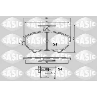 Jeu de 4 plaquettes de frein avant SASIC 6216057