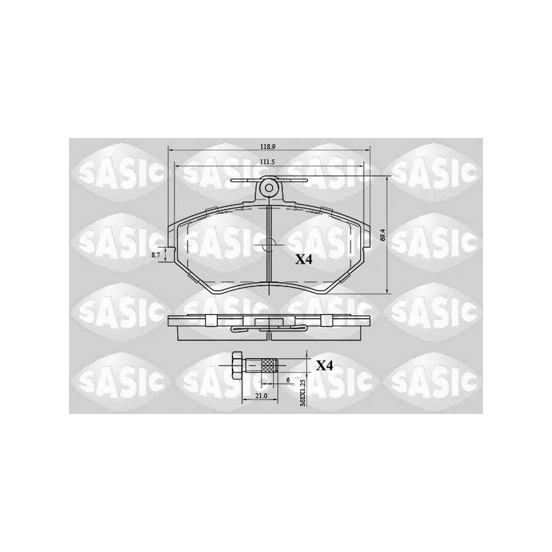 Jeu de 4 plaquettes de frein avant SASIC 6216057