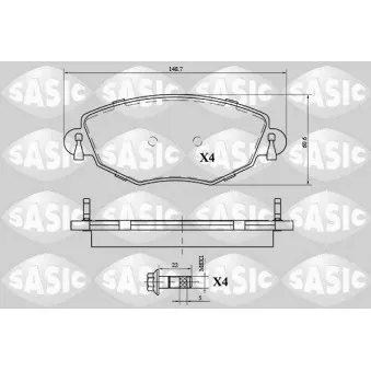 Jeu de 4 plaquettes de frein avant SASIC 6216059