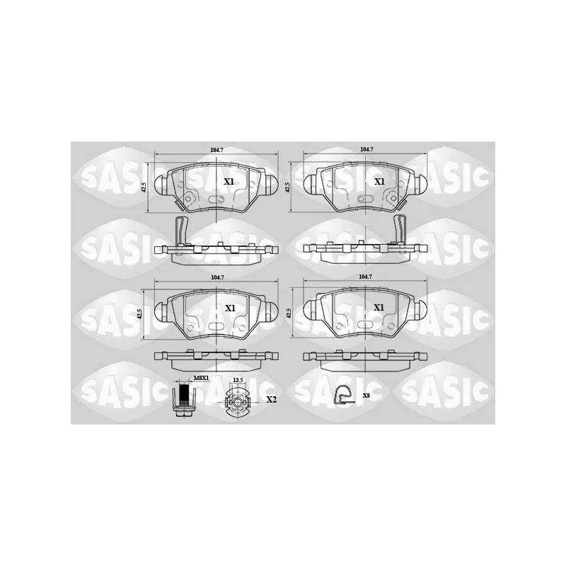 Jeu de 4 plaquettes de frein arrière SASIC 6216063