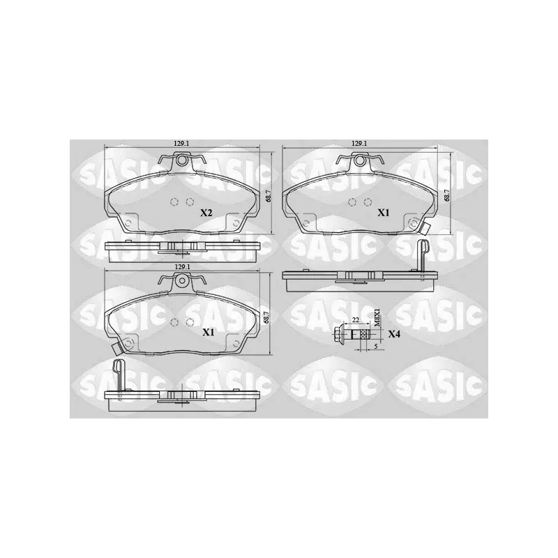 Jeu de 4 plaquettes de frein avant SASIC 6216073