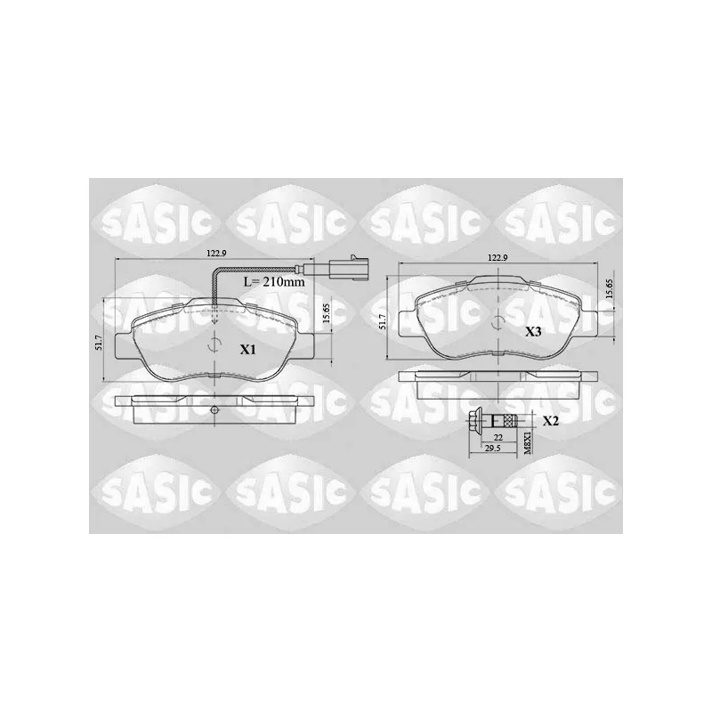 Jeu de 4 plaquettes de frein avant SASIC 6216085