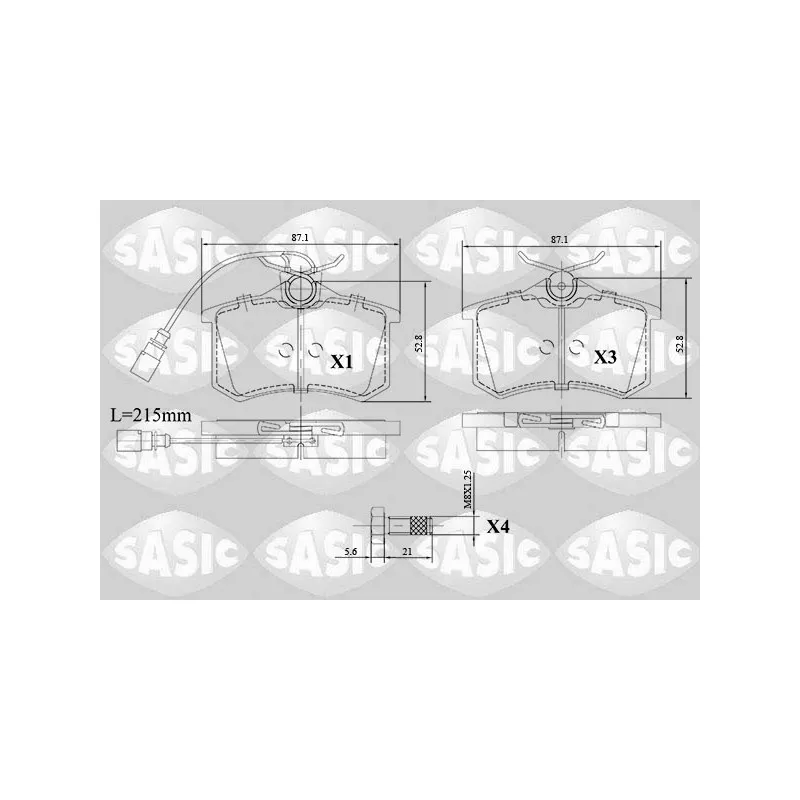 Jeu de 4 plaquettes de frein arrière SASIC 6216140