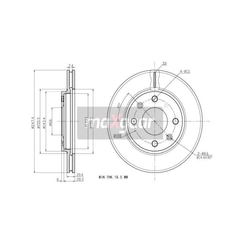 Jeu de 2 disques de frein avant MAXGEAR 19-0696