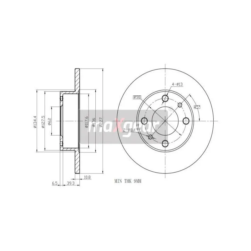 Jeu de 2 disques de frein arrière MAXGEAR 19-0704