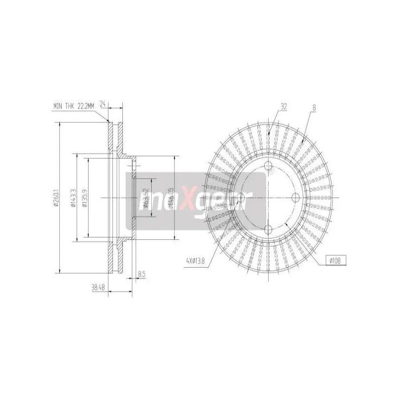 Jeu de 2 disques de frein avant MAXGEAR 19-0708