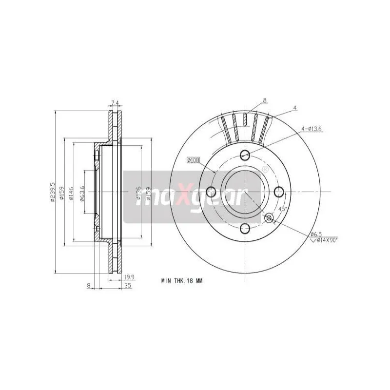Jeu de 2 disques de frein avant MAXGEAR 19-0711