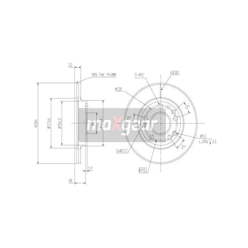 Jeu de 2 disques de frein arrière MAXGEAR 19-0720